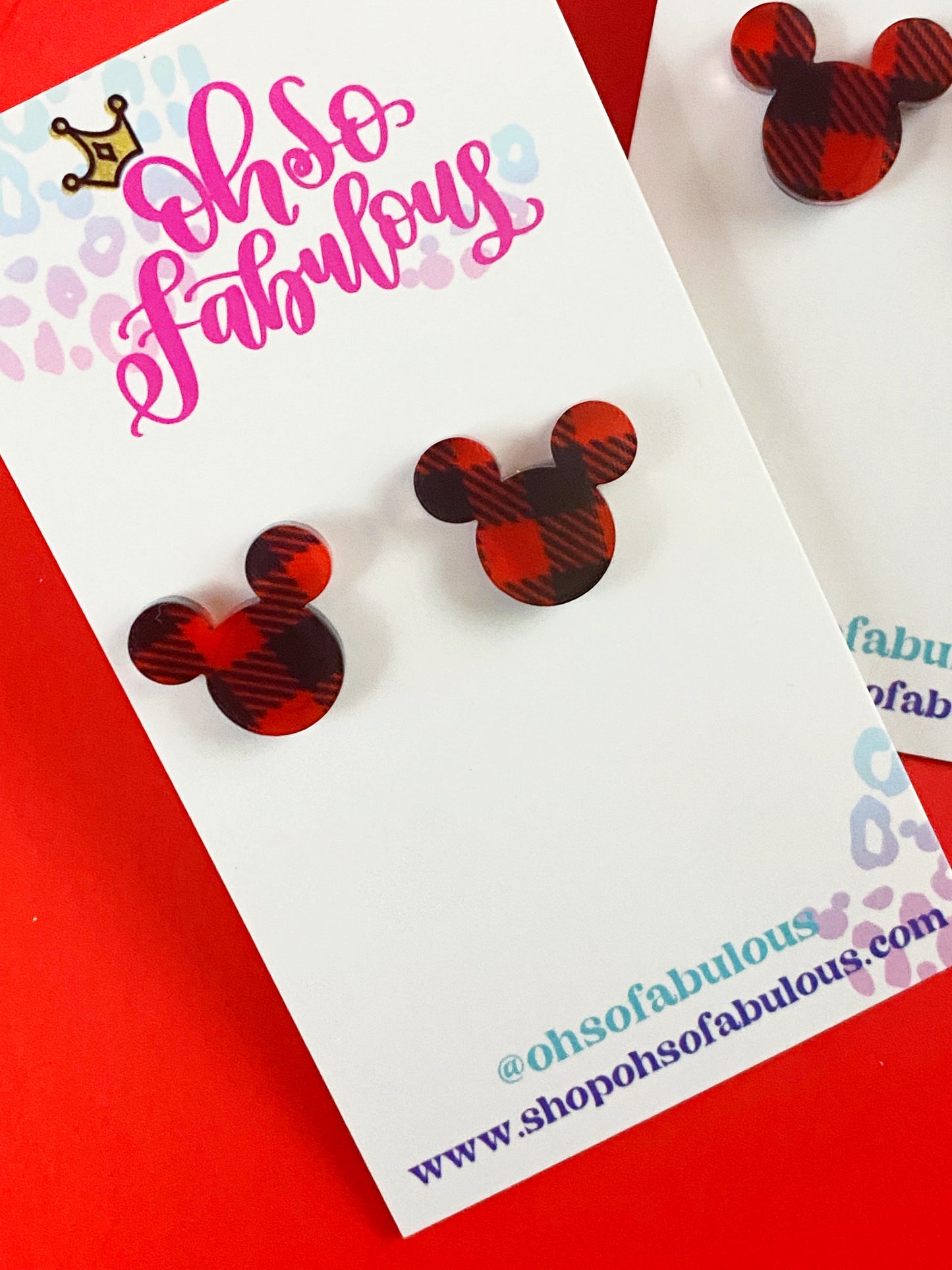 Buffalo Plaid Mouse Stud Earrings
