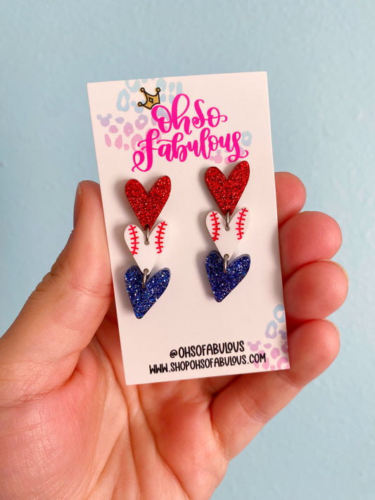 Baseball Heart Stacker Earrings