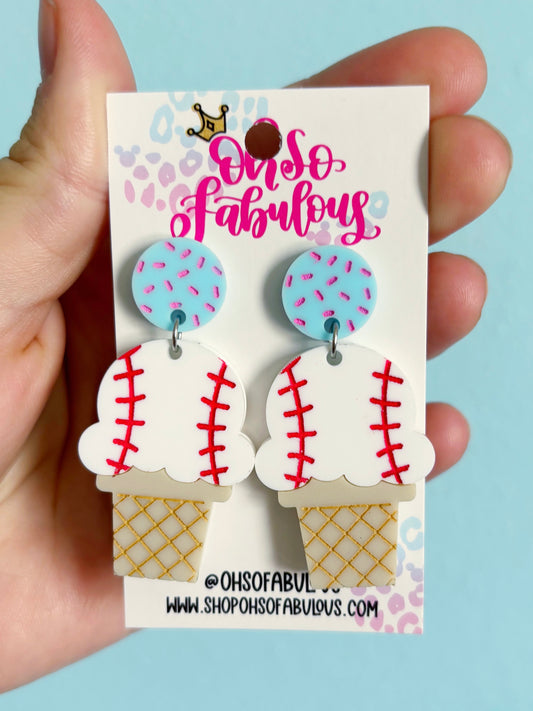 Baseball Drip Ice Cream /// Chunky Dangle Earrings
