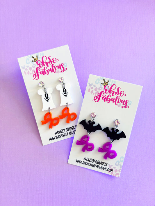 Halloween Coquette Bow Earrings /// Ghost or Bat