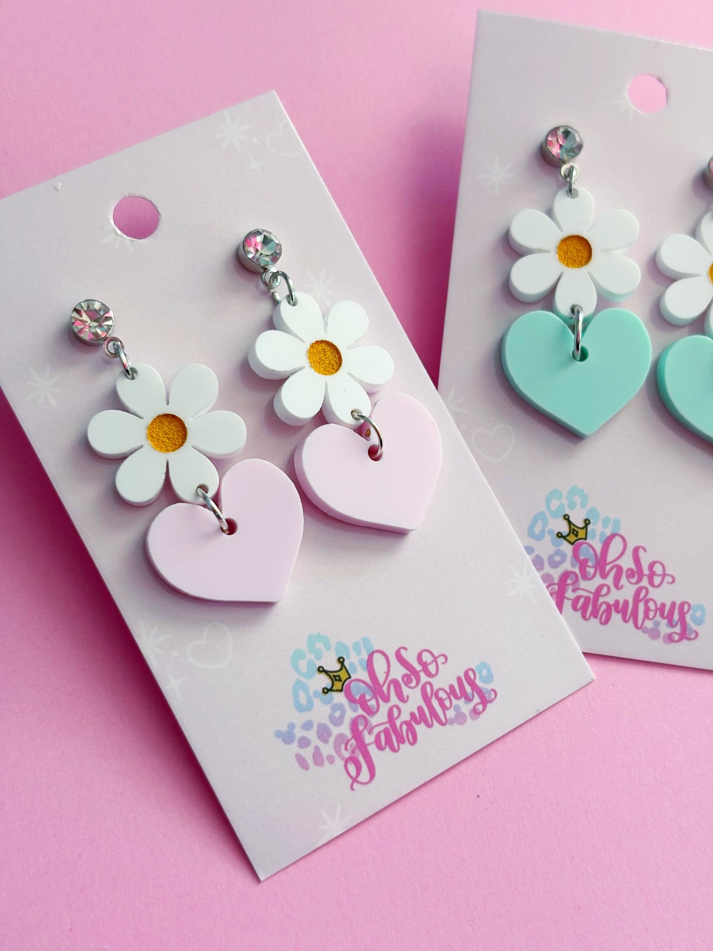 Flower Heart Stacker Dangle Earrings