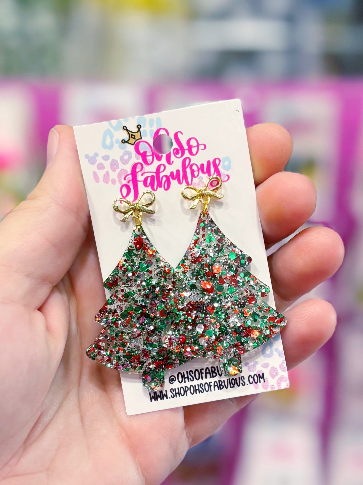 Glitter Tree /// Christmas Dangle Earrings