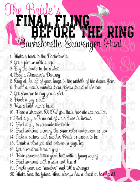 Bride Scavenger Hunt /// Digital Instant Download /// MATURE