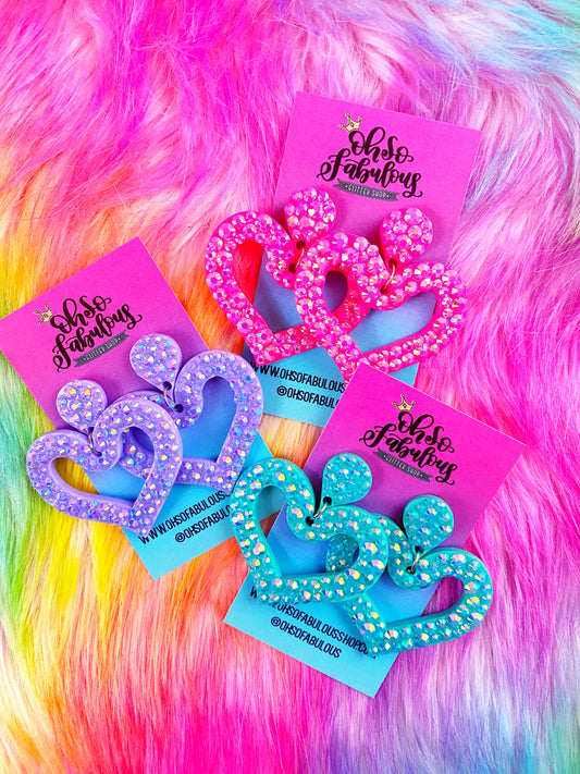 Rhinestone Heart Dangle Earrings