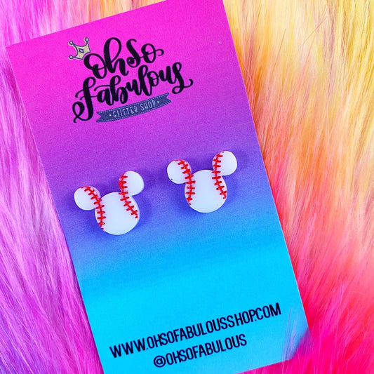 Baseball Mouse Stud Earrings