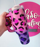 40oz Glitter Ombre Leopard Print Stanley or Stanley Dupe /// GLITTER Stainless Steel Tumbler