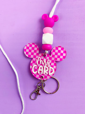 Pink Checkered // Personalized Mouse Lanyards