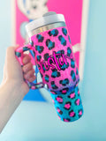 40oz Glitter Ombre Leopard Print Stanley or Stanley Dupe /// GLITTER Stainless Steel Tumbler