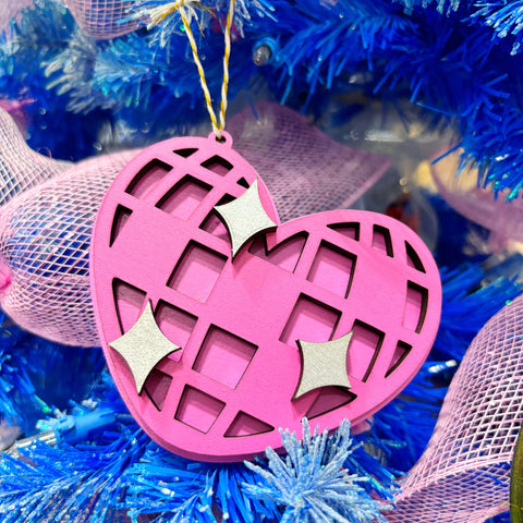 Pink Heart Disco Ball Ornament