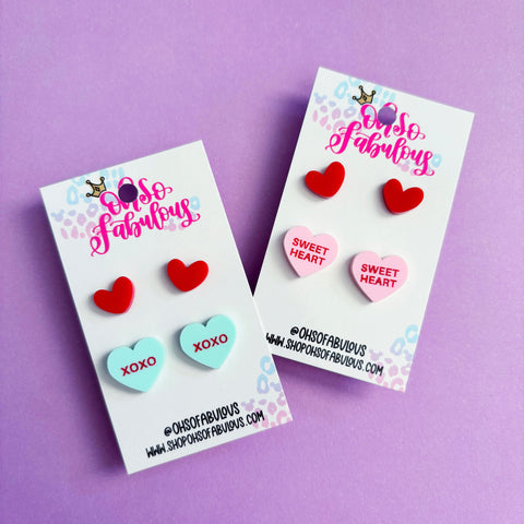 Conversation Heart Stud Earrings /// Valentines Day Set