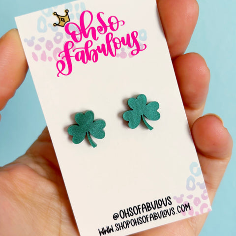 Green Shimmer Shamrock Stud Earrings /// St. Patrick's Day