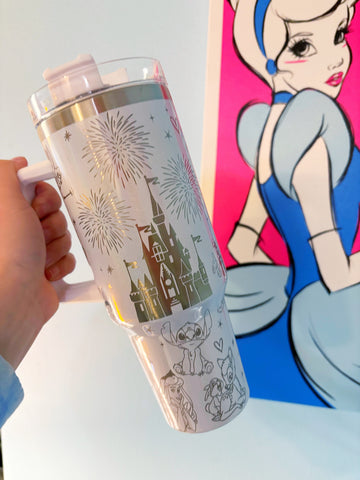 Magical Characters 40oz Handle Tumbler // Engraved Stainless Steel