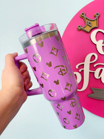 Fancy Mouse 40oz Handle Tumbler // Engraved Stainless Steel