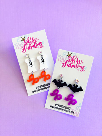Halloween Coquette Bow Earrings /// Ghost or Bat