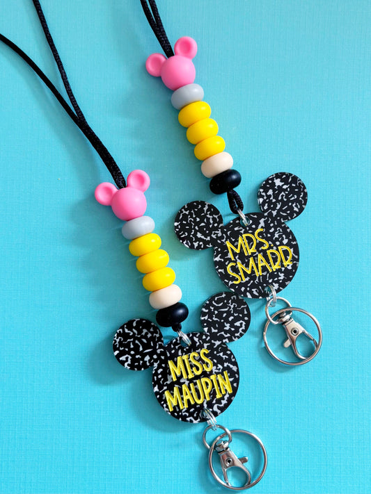 Composition Notebook // Pencil Lanyard /// Personalized Mouse Lanyards