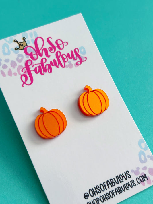 Metallic Pumpkin Studs /// Stud Halloween Earrings
