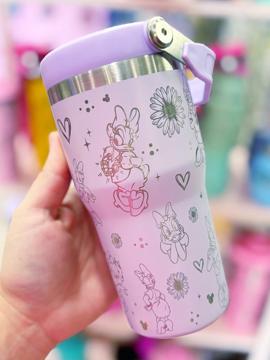 Sassy Duck 20oz Flip-Top Handle Tumbler // Light Purple Engraved Stainless Steel
