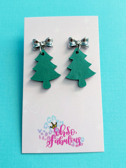 Mid-Size Shimmer Tree /// Christmas Dangle Earrings