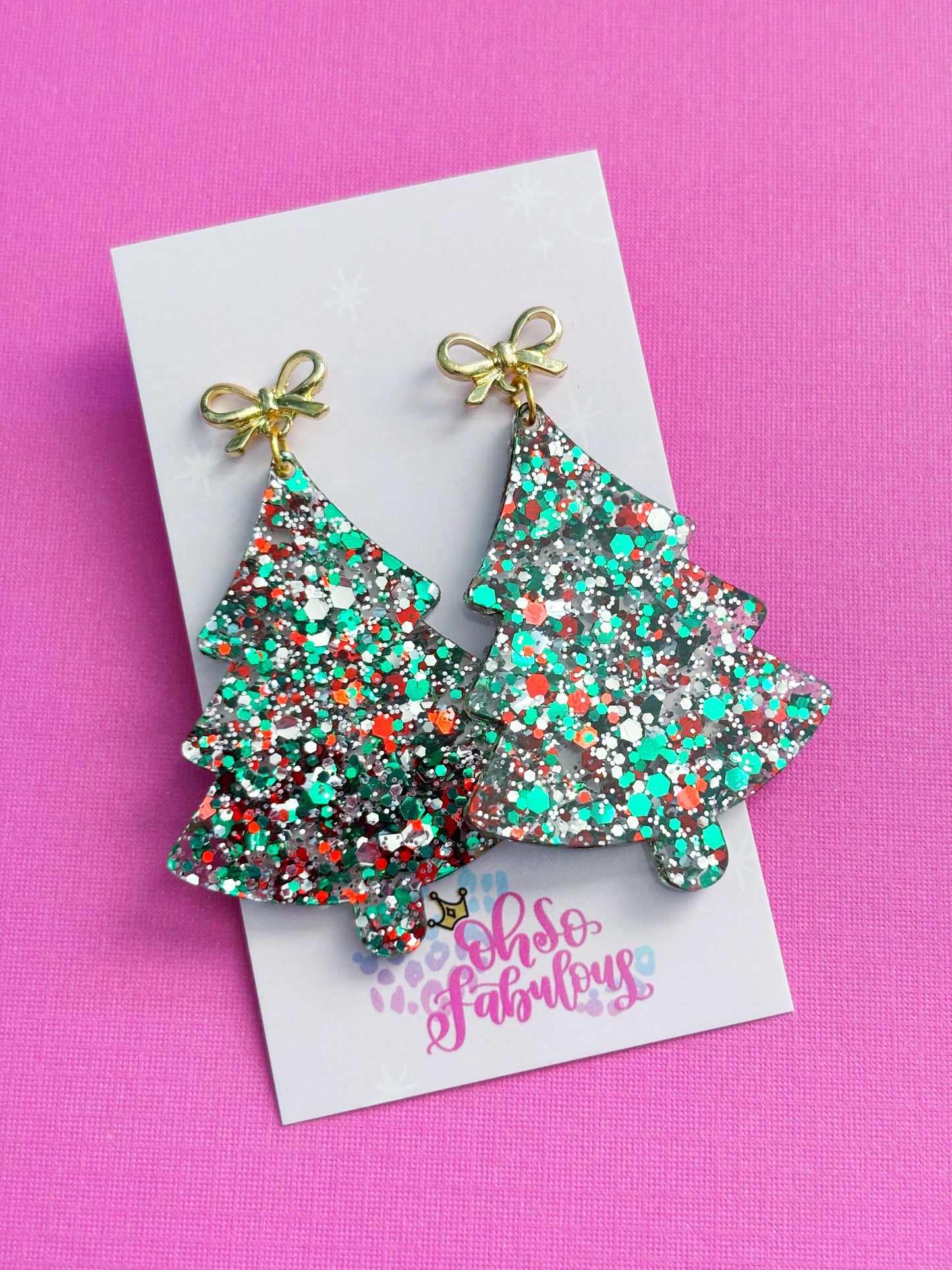 Glitter Tree /// Christmas Dangle Earrings