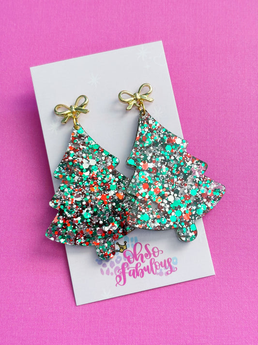 Glitter Tree /// Christmas Dangle Earrings