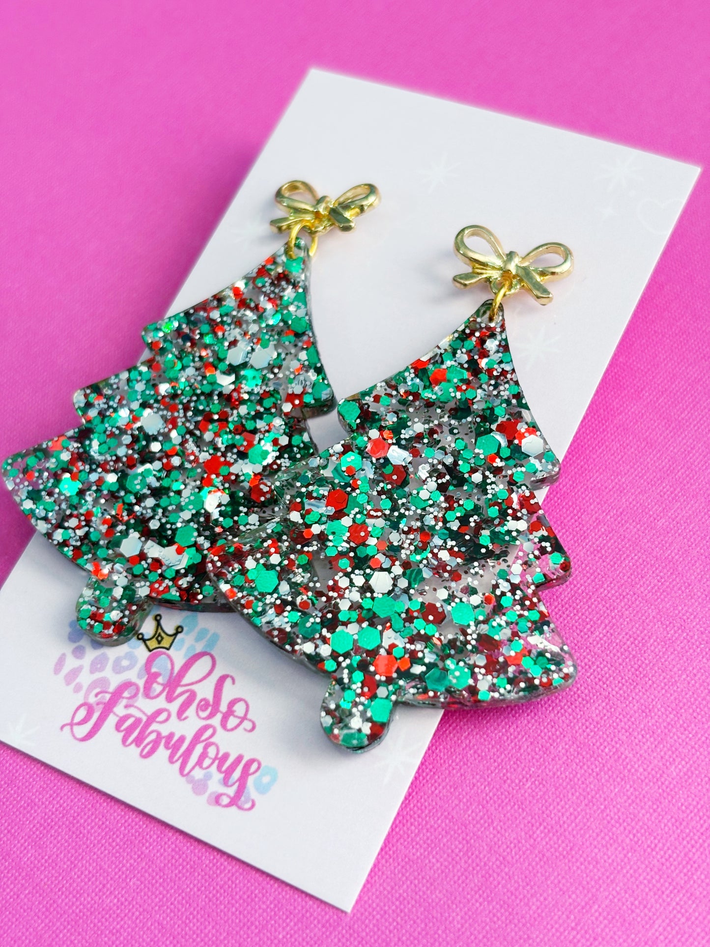 Glitter Tree /// Christmas Dangle Earrings