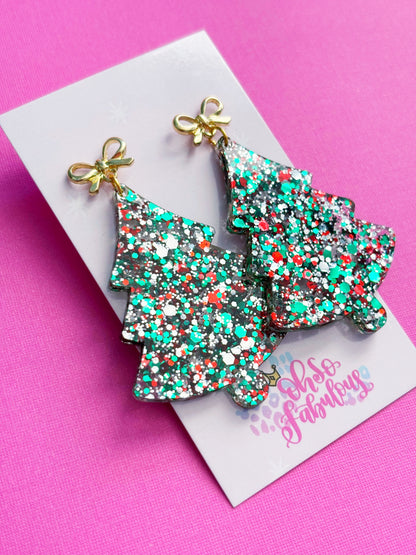Glitter Tree /// Christmas Dangle Earrings