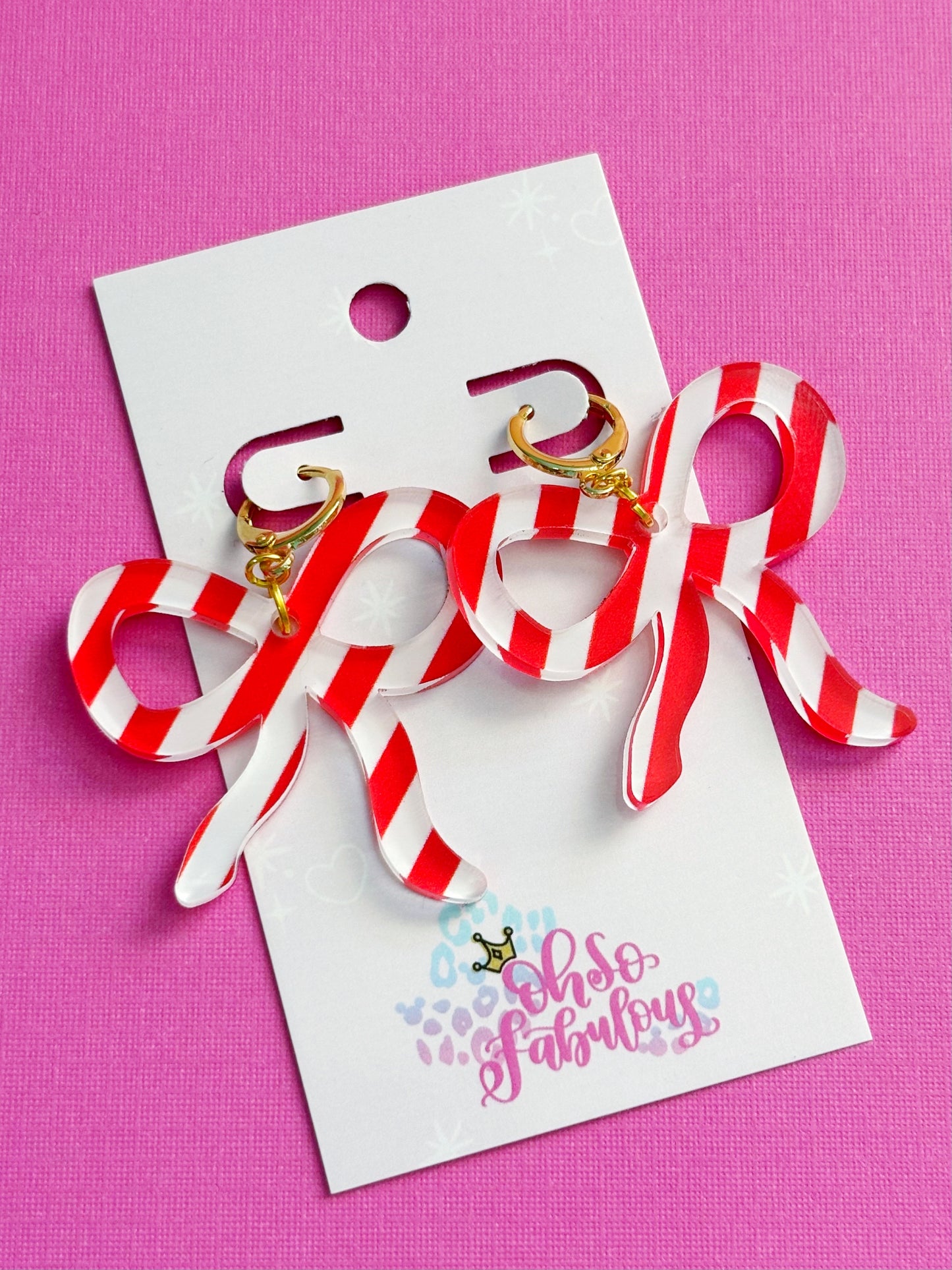Red and White Striped Bows /// Christmas Dangle Earrings