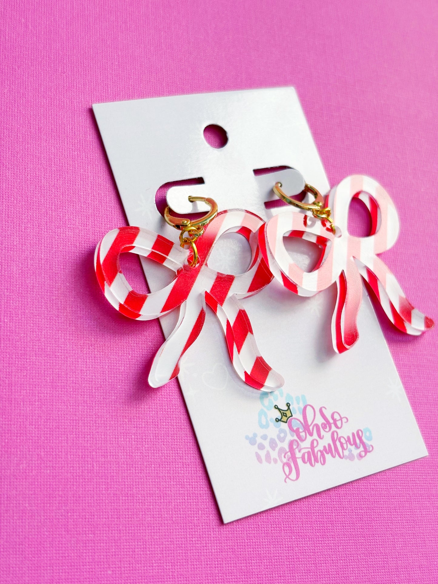 Red and White Striped Bows /// Christmas Dangle Earrings
