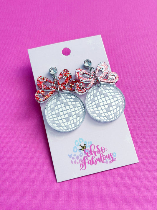 Disco Ball Ornament /// Christmas Dangle Earrings