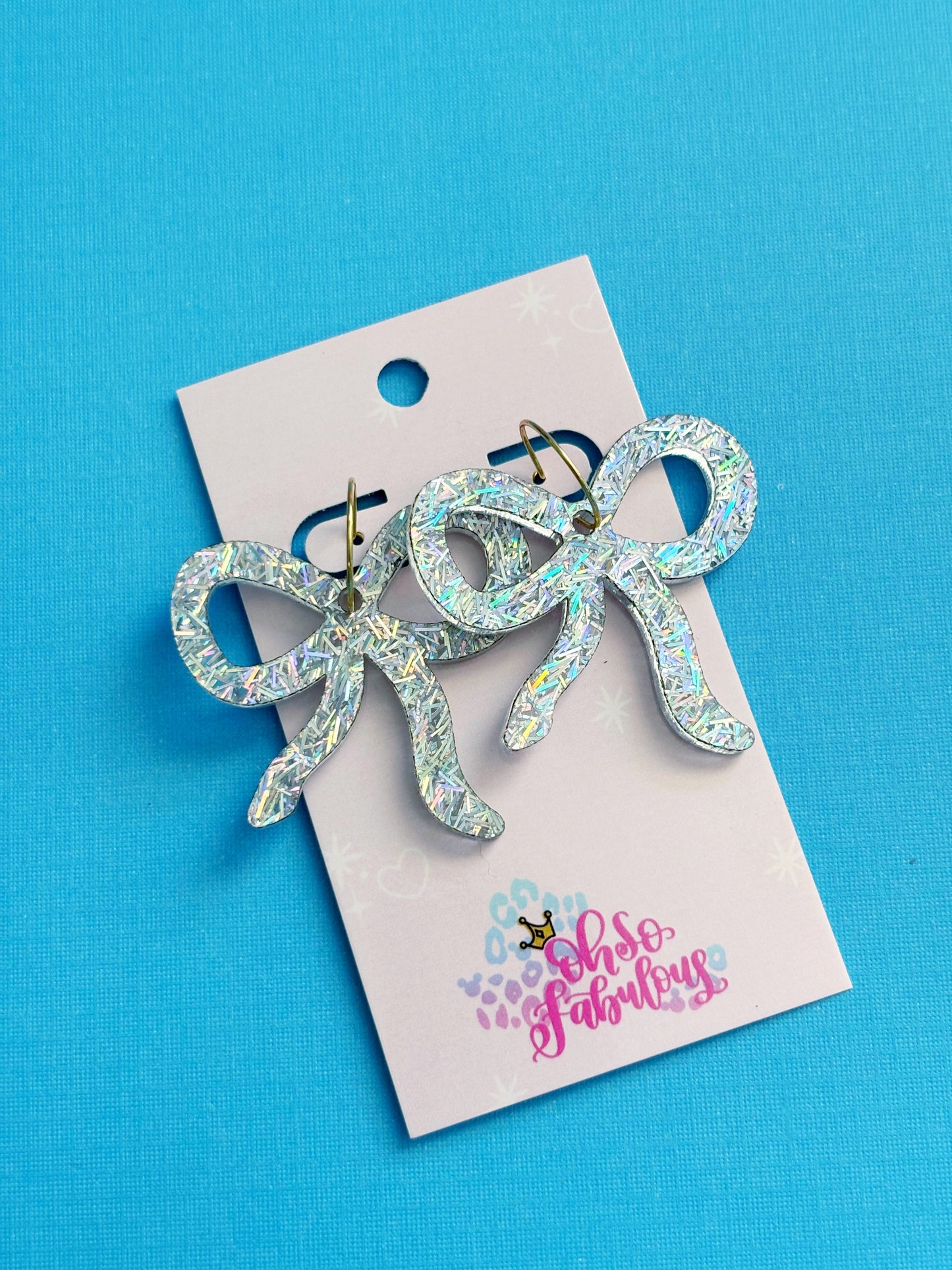 Holographic Tinsel Bows /// Christmas Dangle Earrings