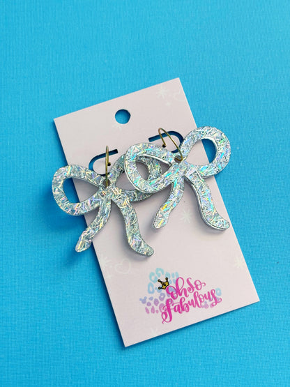 Holographic Tinsel Bows /// Christmas Dangle Earrings