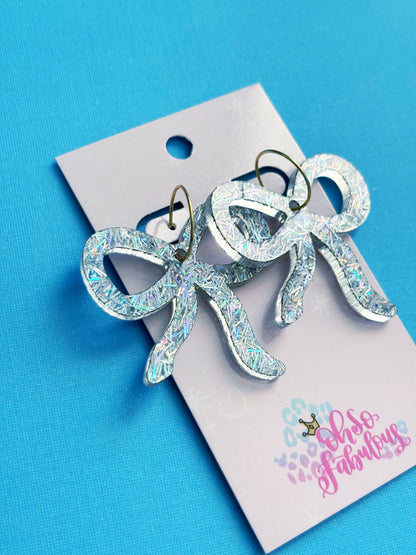Holographic Tinsel Bows /// Christmas Dangle Earrings