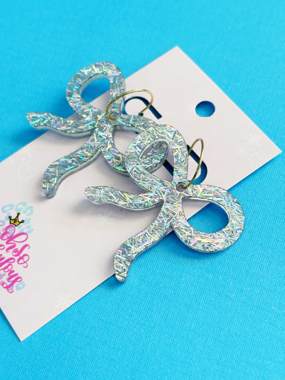 Holographic Tinsel Bows /// Christmas Dangle Earrings