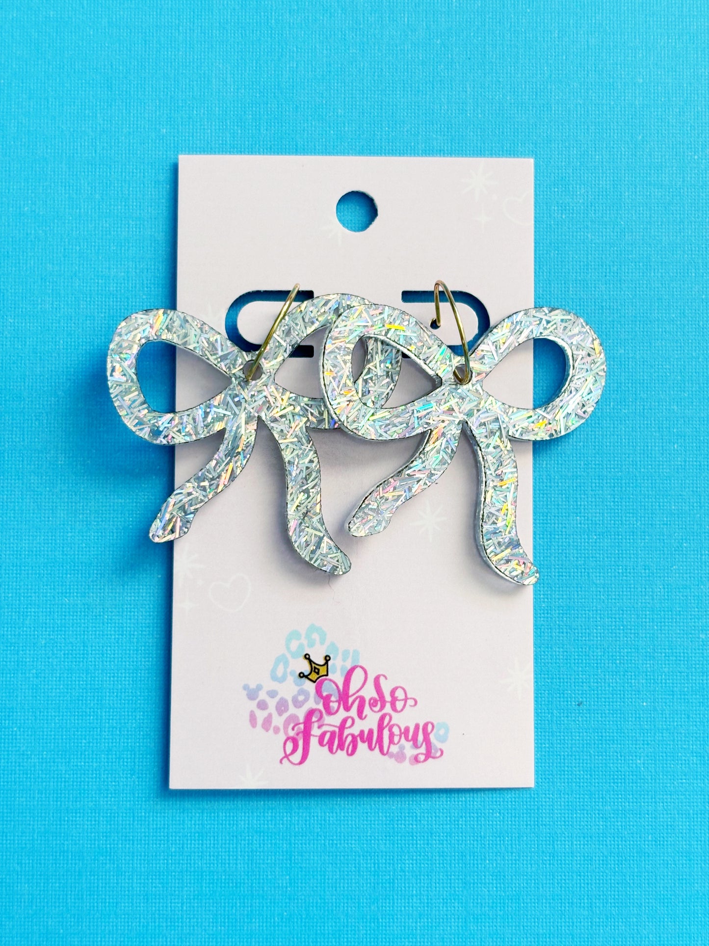 Holographic Tinsel Bows /// Christmas Dangle Earrings