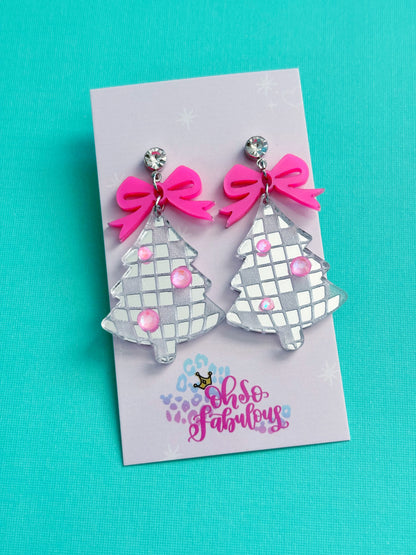 Disco Ball Party Trees /// Christmas Dangle Earrings