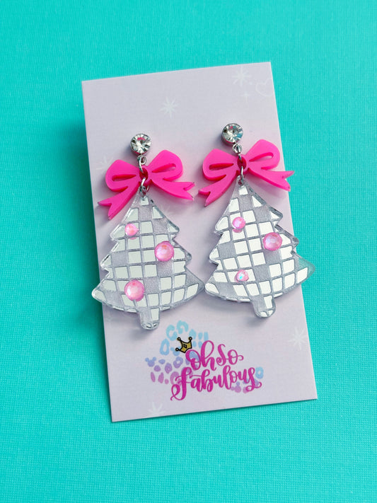 Disco Ball Party Trees /// Christmas Dangle Earrings