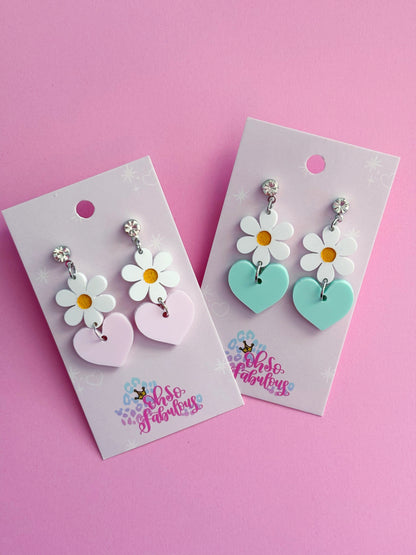 Flower Heart Stacker Dangle Earrings