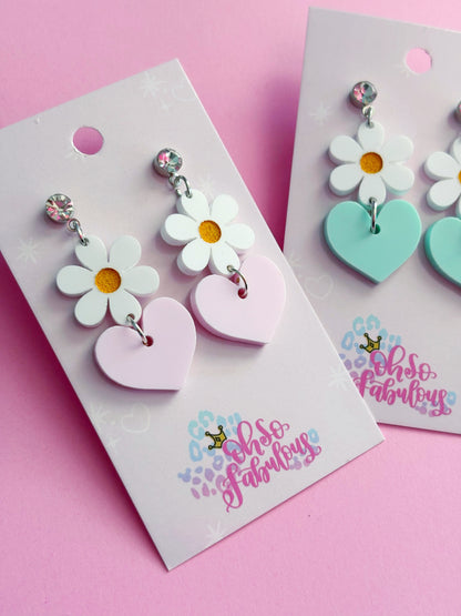 Flower Heart Stacker Dangle Earrings