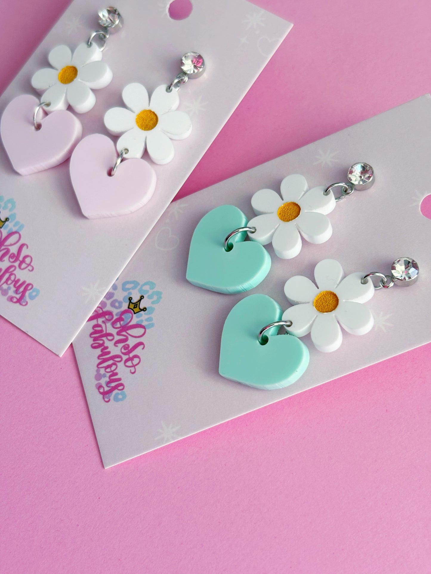 Flower Heart Stacker Dangle Earrings