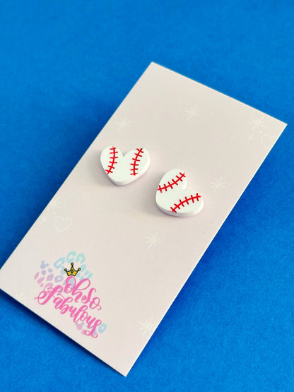 Baseball or Softball Heart Stud Earrings