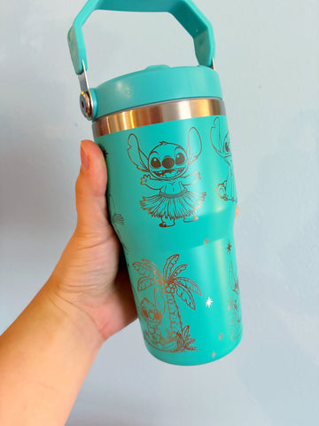 Ohana Turquoise 20oz Flip-Top Handle Tumbler // Engraved Stainless Steel